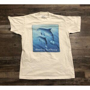 Vtg Poetry in Ocean Dolphins Adult Medium White Single Stitch Tee T Shirt